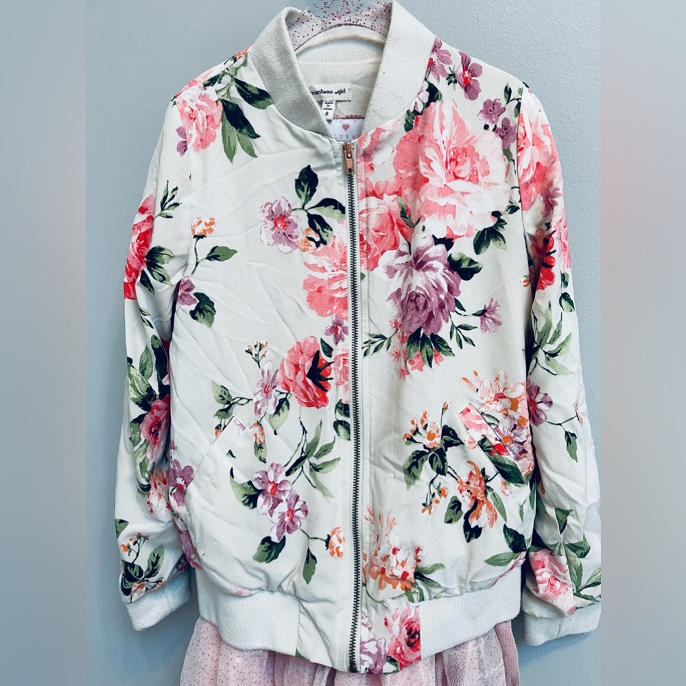 EUC Girls Floral Bomber Jacket Size 8